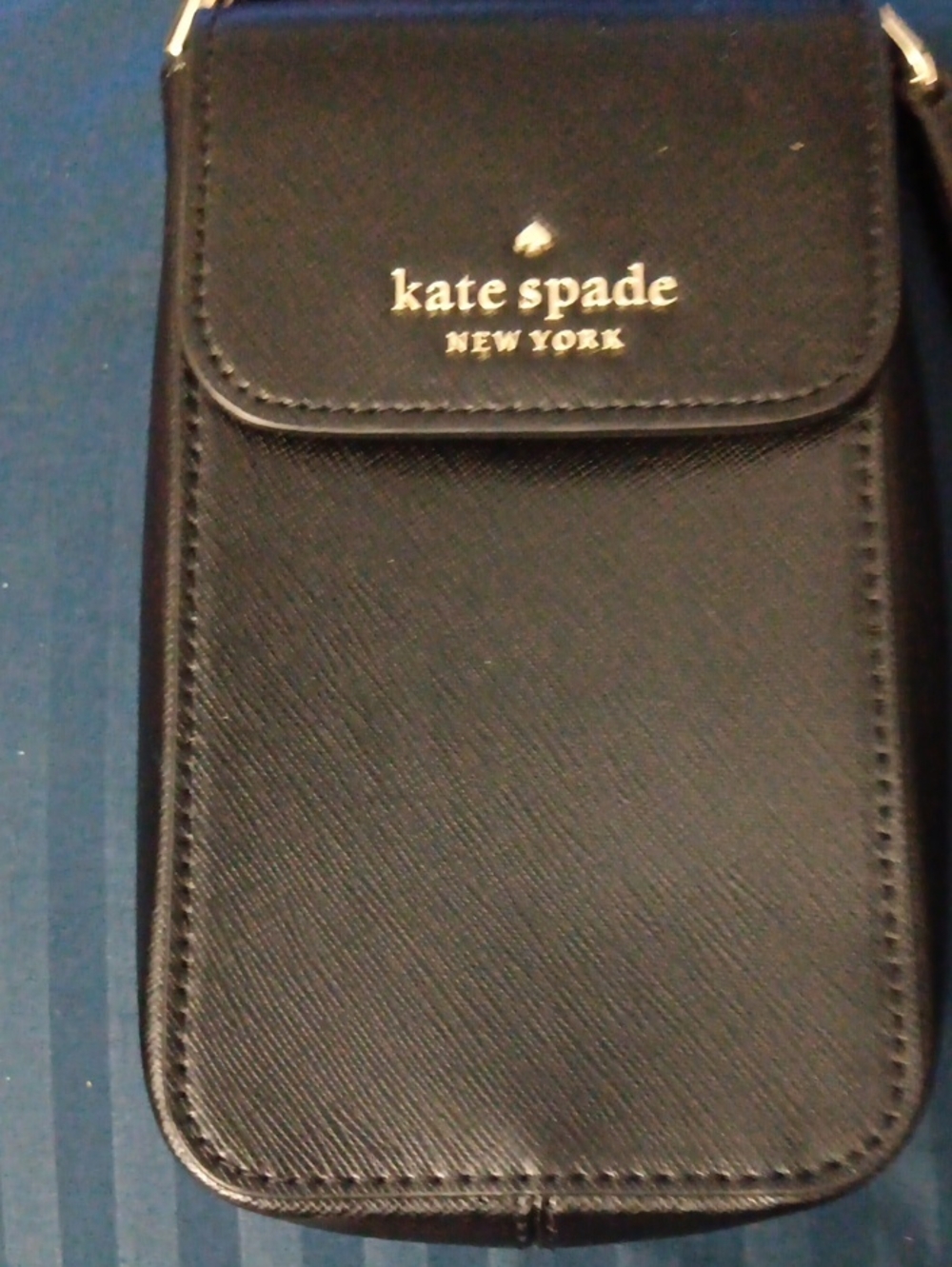 kate spade Black Leather Phone Crossbody Pouch with Gold Logo